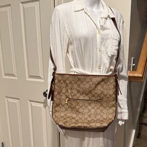 Coach Signature Pattern Crossbody Bag in Tan and Brown
